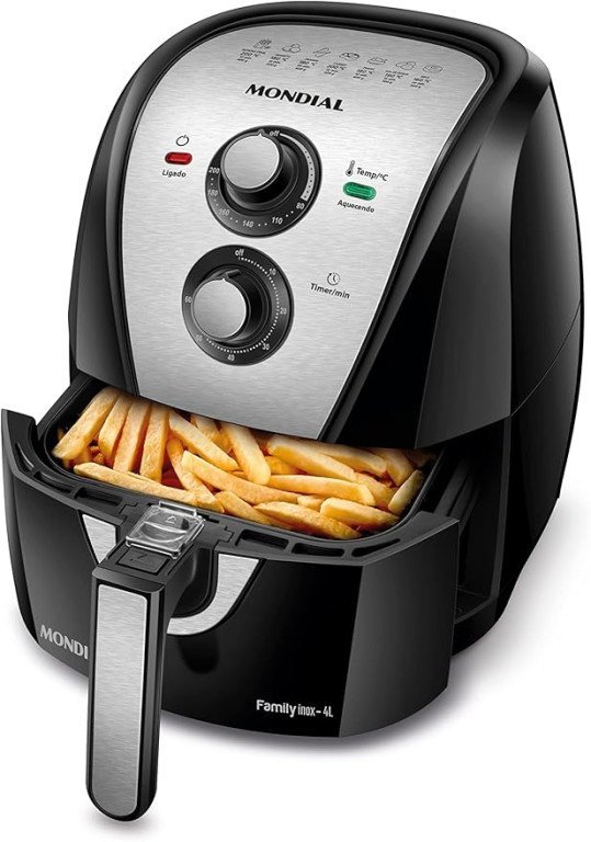 Fritadeira Elétrica Sem Óleo Air Fryer Mondial AFN40BI Family Inox 4L - Preta/Inox - 110V