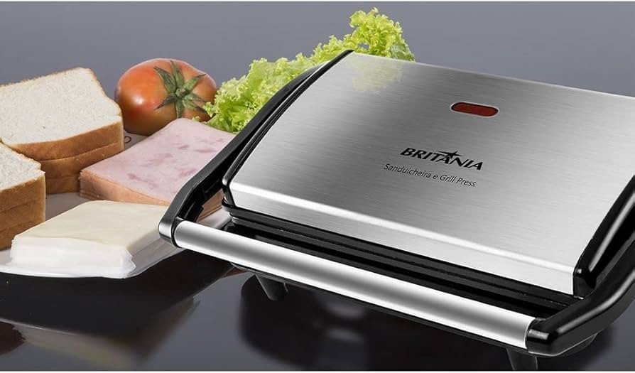 Sanduicheira Grill Britânia BGR27I Press 850W Antiaderente – Inox/Preta - 110V